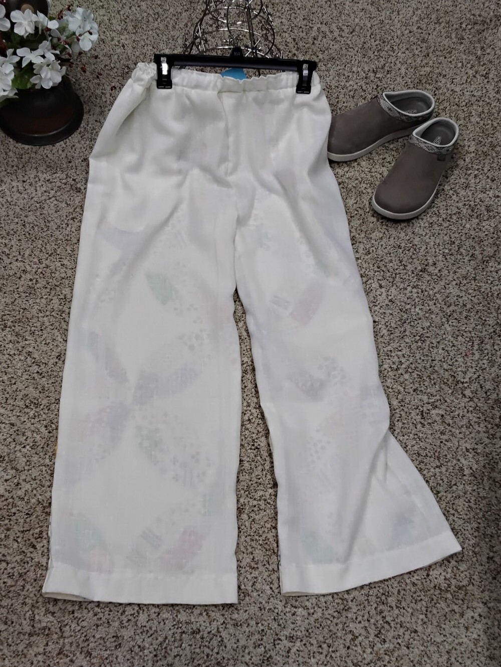 4052 Size XL Linen Blend Patchwork Print Loose Pull On Pants - Picture 3 of 3